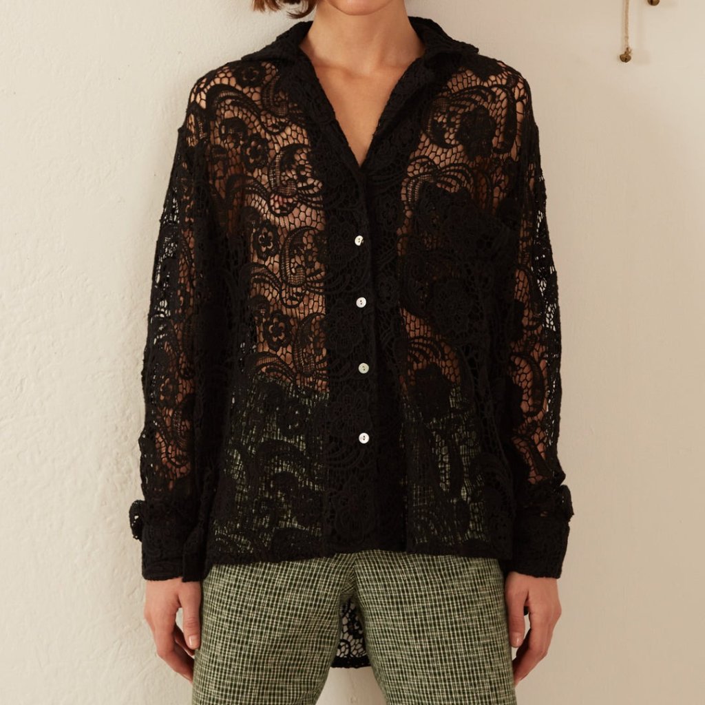 Alix Of Bohemia Patti Floral Lace Shirt In Black Size Xs